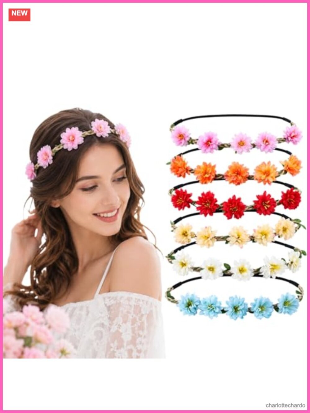 6 Pcs Boho Flower Crown Headbands Set Floral Hair Accessories for Women